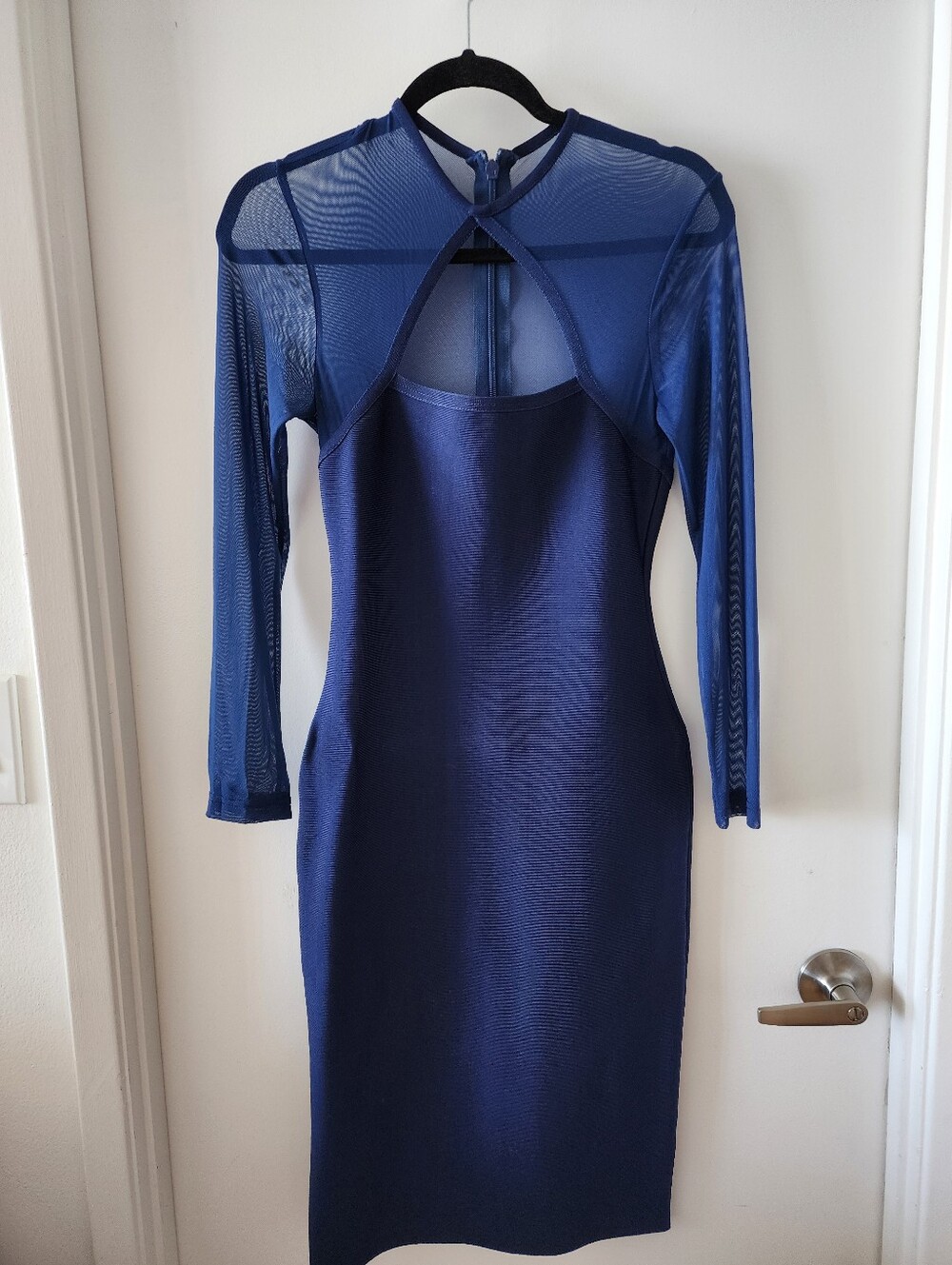 Blue Sheer-Detail Bodycon Dress
